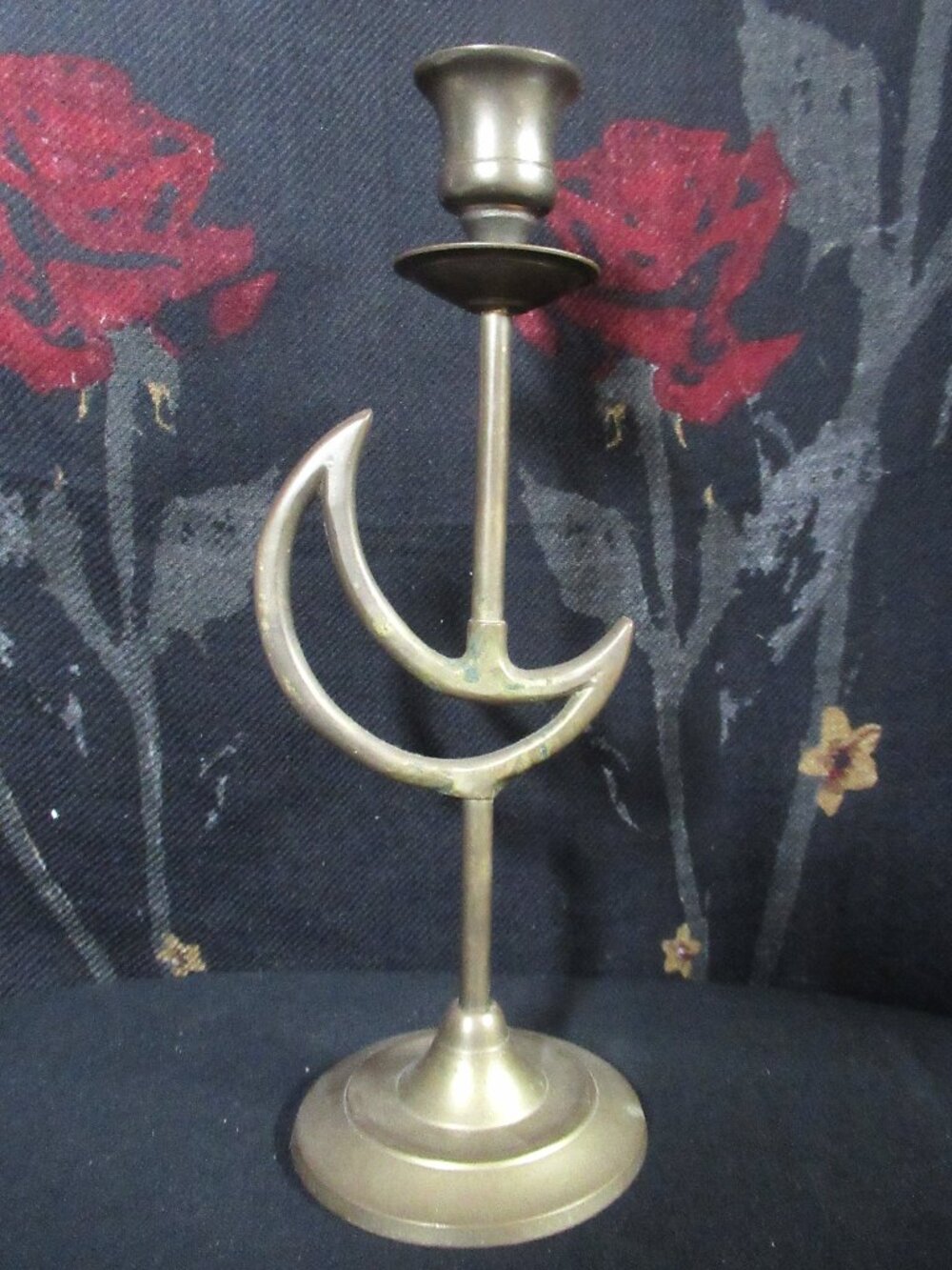 Vintage Brass Crescent Moon Taper Candle Holder
